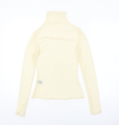 Dazy Women's Beige Roll Neck Mesh Long Sleeve Slim Fit Top Size S