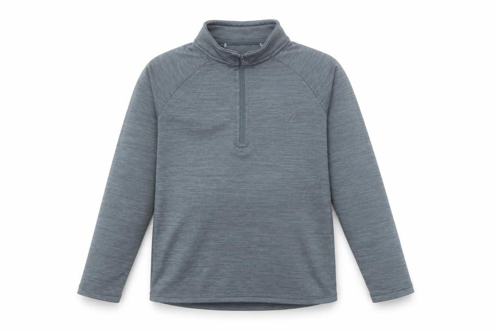 Front view of Dunnes boys’ grey 1/4 zip long sleeve activewear top 8-9 years