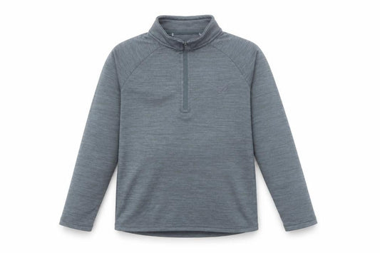 Front view of Dunnes boys’ grey 1/4 zip long sleeve activewear top 8-9 years