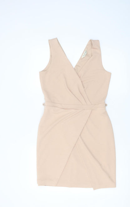 Miss Selfridge Women's Beige Size 10 Sleeveless Wrap Dress