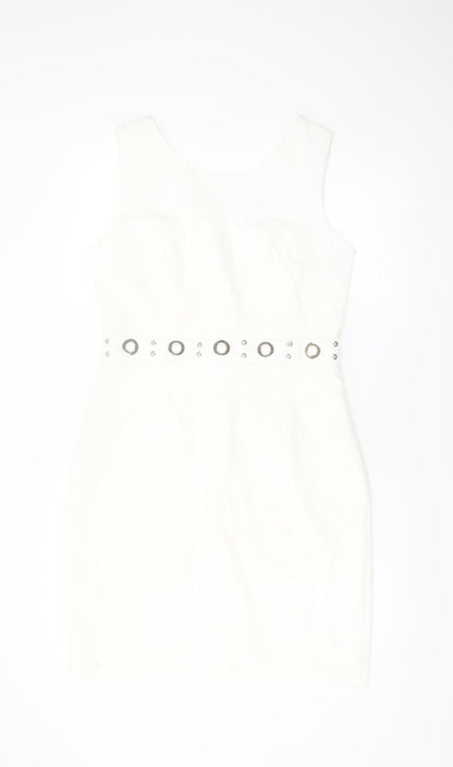 J&J by Afinty Paris Women's White Bodycon Sleeveless Dress M
