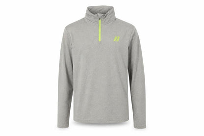 Front view of Crivit boys’ grey 1/4 zip long sleeve activewear top 13-14 years