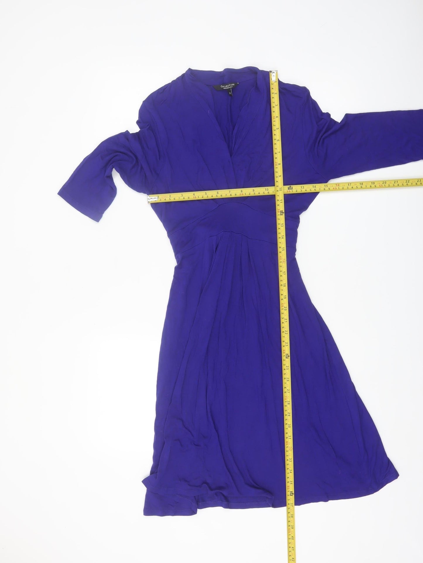 Debenhams Womens Blue V-Neck 3/4 Sleeve Wrap Dress Size 14