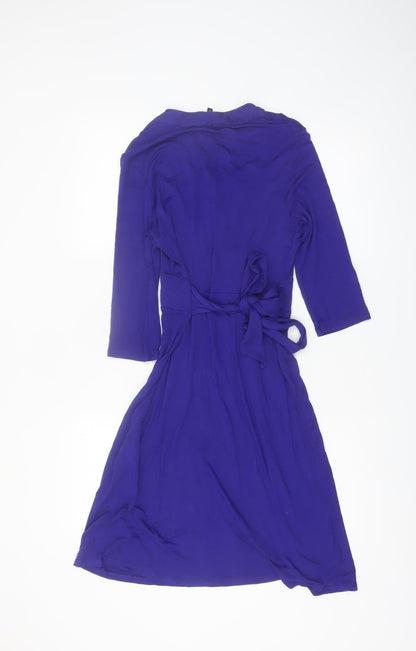 Debenhams Womens Blue V-Neck 3/4 Sleeve Wrap Dress Size 14