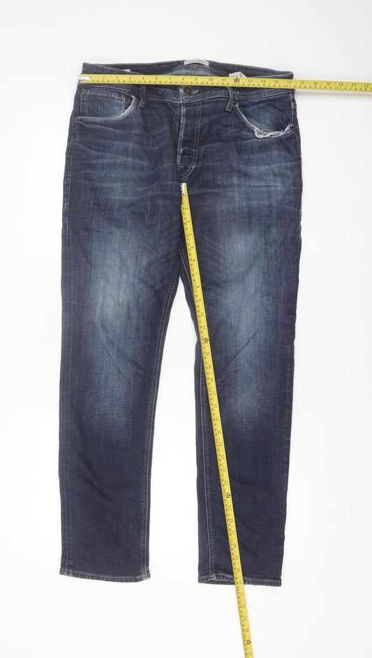 Jack & Jones Men's Blue Straight Regular Fit Denim Jeans 36W 32L