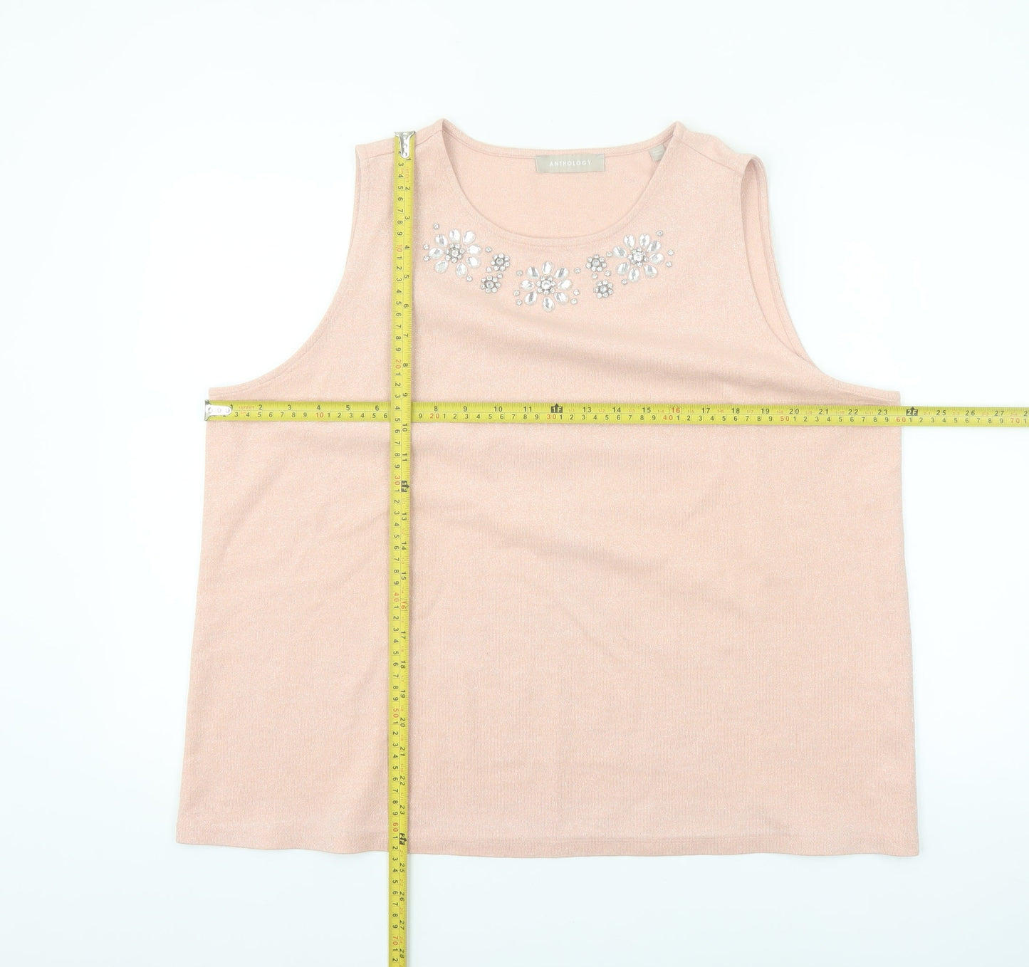 Anthology Women's Pink Beaded Sleeveless Tank Top Size 22