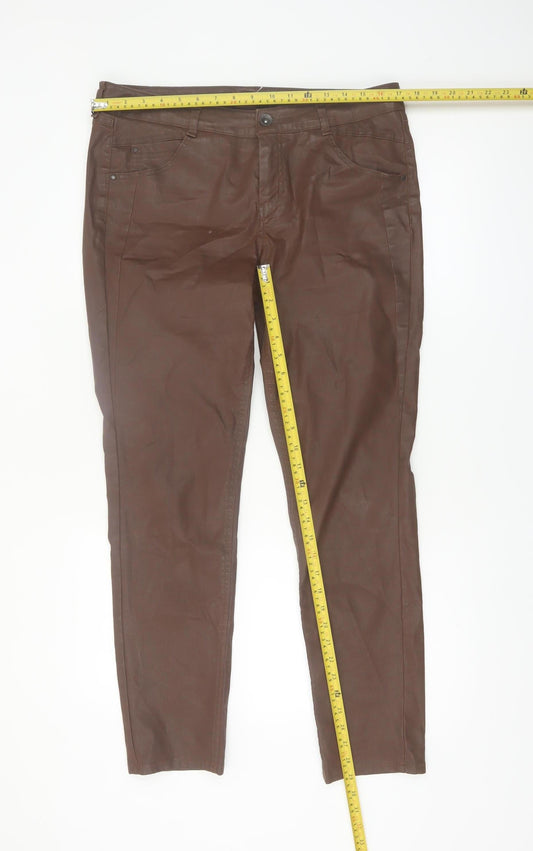 Atelier Gardeur Women's Brown Cotton Slim Trousers Size 12