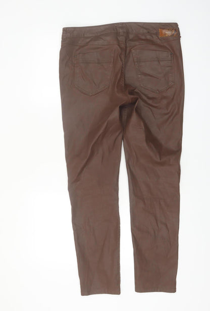 Atelier Gardeur Women's Brown Cotton Slim Trousers Size 12