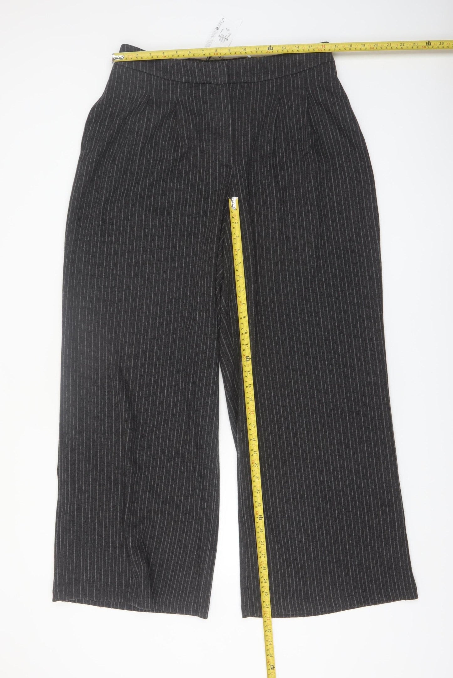 Primark Women’s Grey Pinstripe Wide-Leg Trousers Size 16