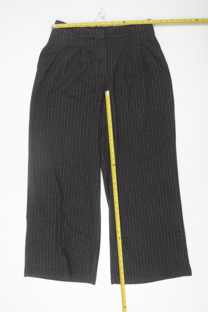 Primark Women’s Grey Pinstripe Wide-Leg Trousers Size 16