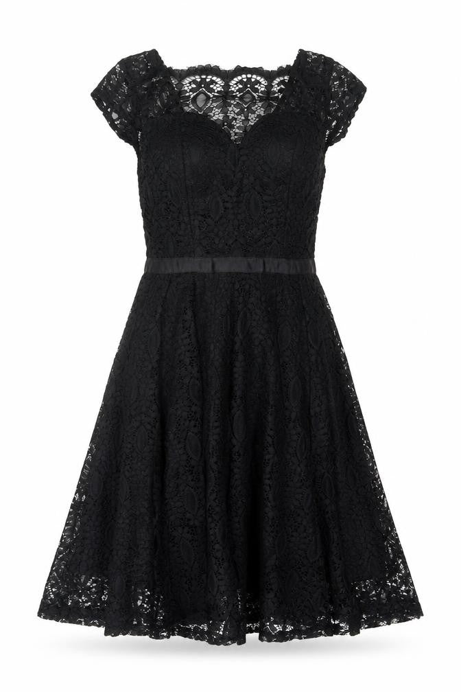 Lucy Wang Womens Black Lace Fit & Flare Knee Length Dress L