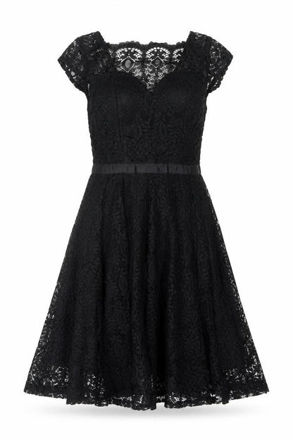 Lucy Wang Womens Black Lace Fit & Flare Knee Length Dress L