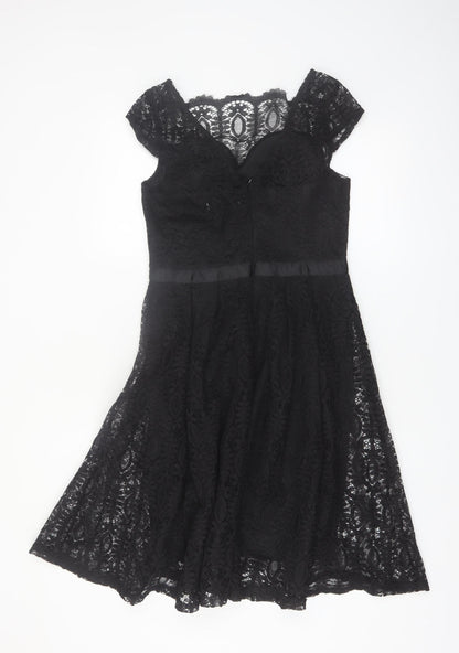 Lucy Wang Womens Black Lace Fit & Flare Knee Length Dress L