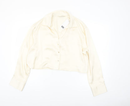 F&F Women’s Ivory Cropped Satin Blouse UK 14 Long Sleeve