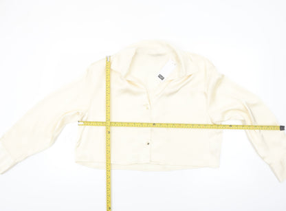 F&F Women’s Ivory Cropped Satin Blouse UK 14 Long Sleeve