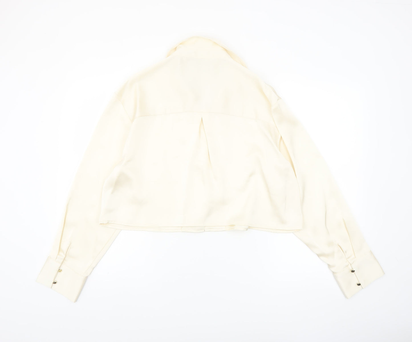F&F Women’s Ivory Cropped Satin Blouse UK 14 Long Sleeve
