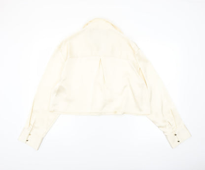 F&F Women’s Ivory Cropped Satin Blouse UK 14 Long Sleeve