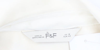 F&F Women’s Ivory Cropped Satin Blouse UK 14 Long Sleeve