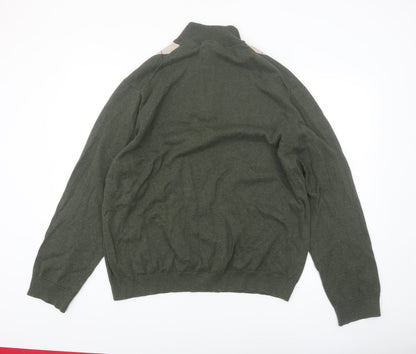 Tasso Elba Men's Green Argyle 1/2 Zip Cotton Jumper XL