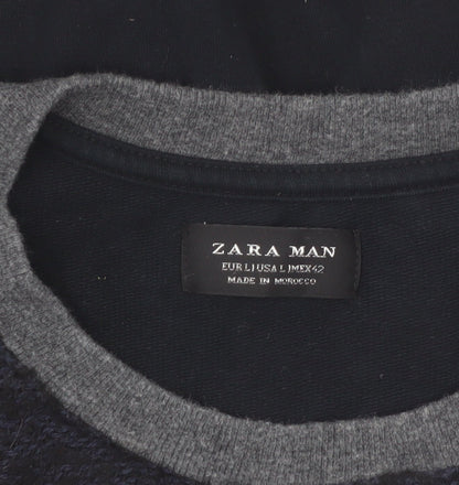 Zara Man Black & Grey Knit Pullover Sweatshirt Men's L