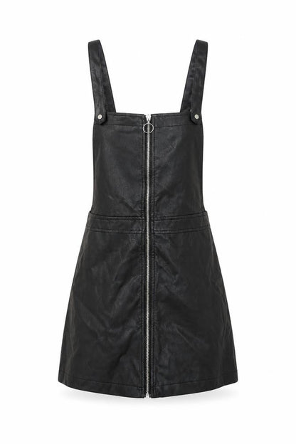 H&M Divided Women's Black PU Pinafore Dress Size 8 Petite Zip Front