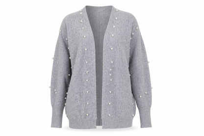 Holity Womens Grey Beaded Knit Cardigan Size S
