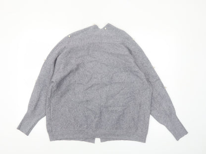 Holity Womens Grey Beaded Knit Cardigan Size S
