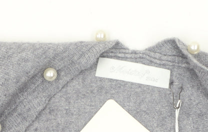 Holity Womens Grey Beaded Knit Cardigan Size S