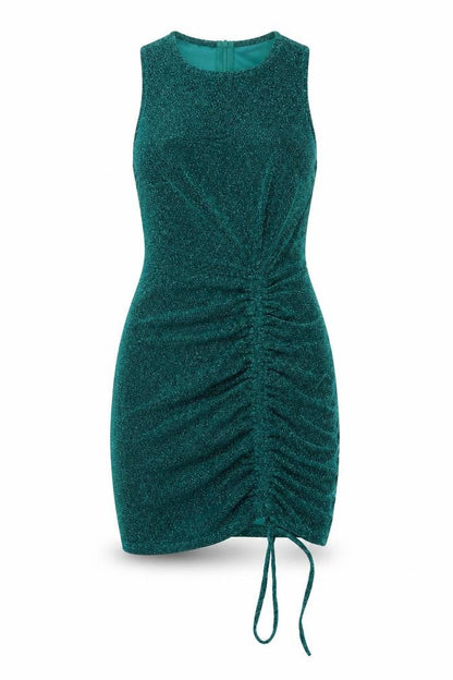 Saint Genies Women’s Green Glitter Ruched Bodycon Sleeveless Dress UK 6