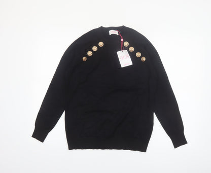 Savida Women's Black Button Detail Crew Neck Jumper Size 14