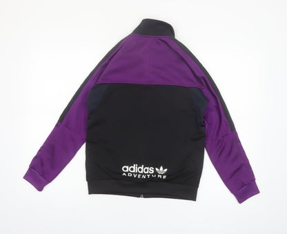 Adidas Boys Black Purple 12-13Y Track Jacket Zip Up Adventure Logo