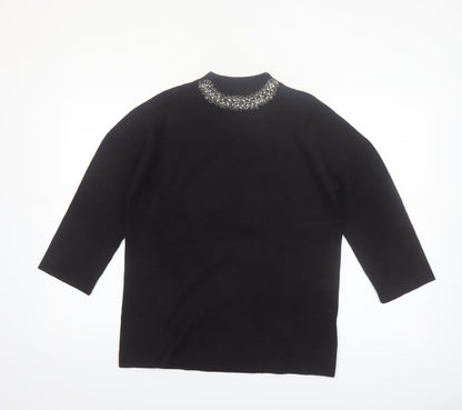 Paraphrase Womens Black Beaded High Neck 3/4 Sleeve Jumper Size 10