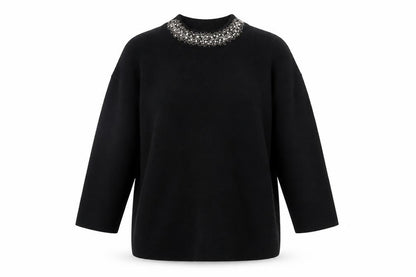 Paraphrase Womens Black Beaded High Neck 3/4 Sleeve Jumper Size 10