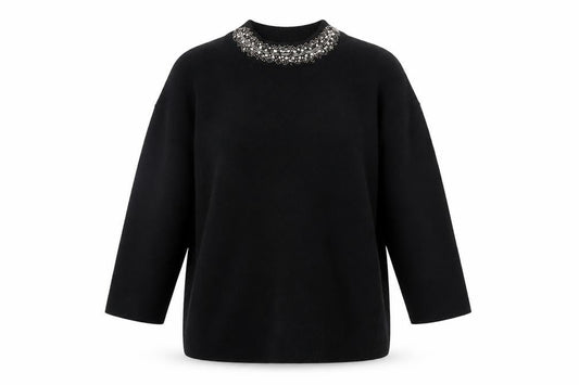 Paraphrase Womens Black Beaded High Neck 3/4 Sleeve Jumper Size 10