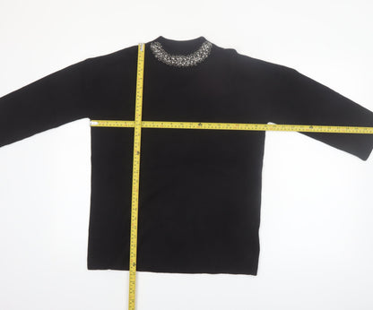 Paraphrase Womens Black Beaded High Neck 3/4 Sleeve Jumper Size 10