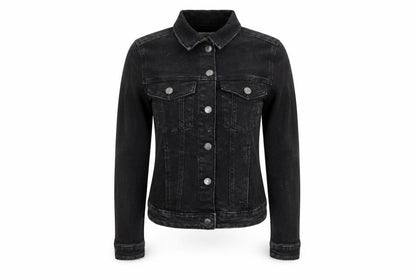 Bershka Women Black Denim Basic Jacket XS Collared Button Casual