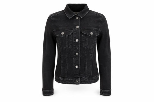 Bershka Women Black Denim Basic Jacket XS Collared Button Casual