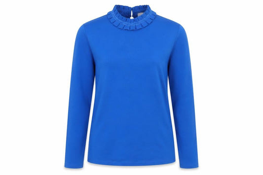 Savida Women Blue High Neck Long Sleeve Ruffle Blouse Size 14