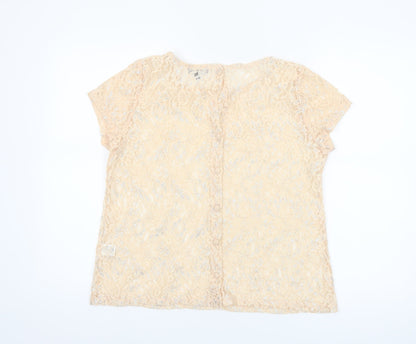 Warehouse Women's Beige Lace Short Sleeve Blouse UK 14