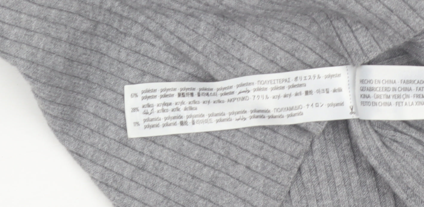 Bershka Women Grey Ribbed Knit Slim Square Neck Jumper Size 8