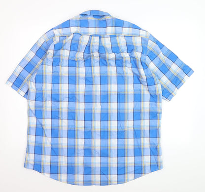 Peter England Men's Blue Check Short Sleeve Button-Up Shirt XL