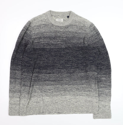 Jack & Jones Men's Grey Ombre Knit Cotton Jumper Size L