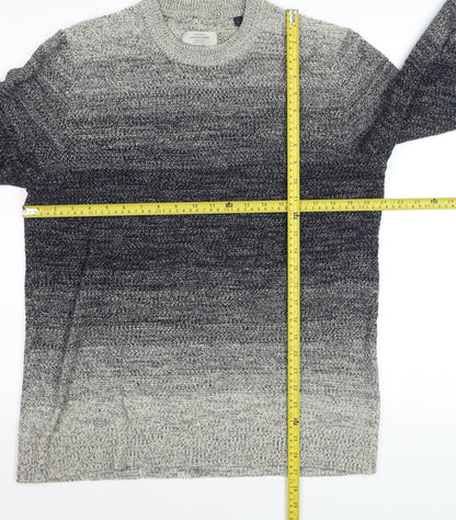 Jack & Jones Men's Grey Ombre Knit Cotton Jumper Size L