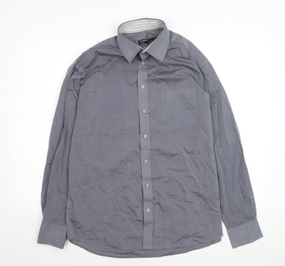 Woolworths Men's Grey Regular Fit Long Sleeve Button-Up Shirt Size 16