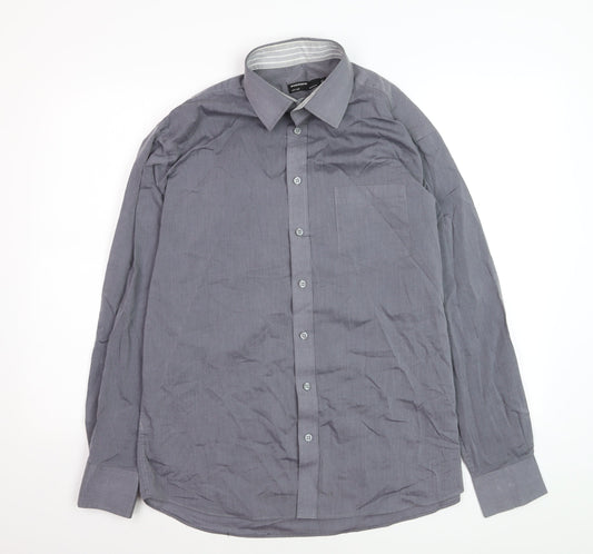 Woolworths Men's Grey Regular Fit Long Sleeve Button-Up Shirt Size 16