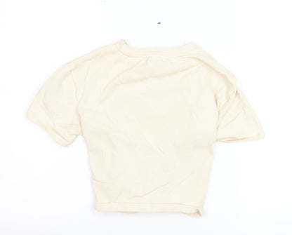 Light Before Dark Women's Beige Cropped Lace Up T-Shirt Size S
