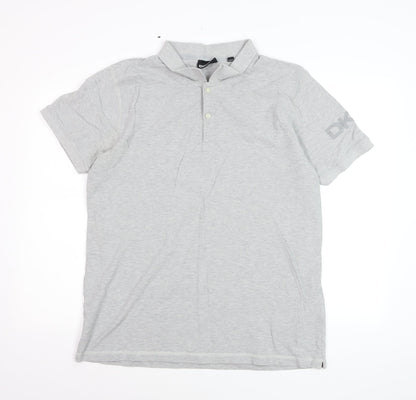 DKNY Men's Grey Cotton Short Sleeve Polo Shirt XL