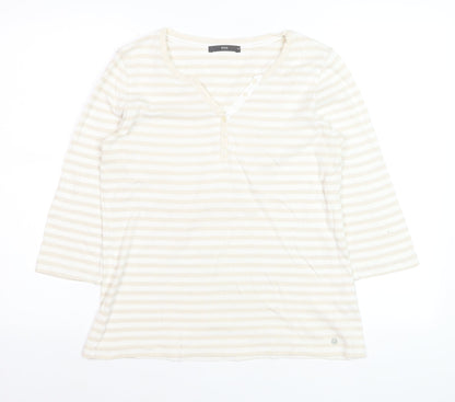 Brax Womens Beige Striped Henley Jersey T-Shirt Size 12