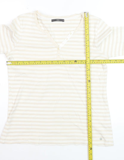 Brax Womens Beige Striped Henley Jersey T-Shirt Size 12