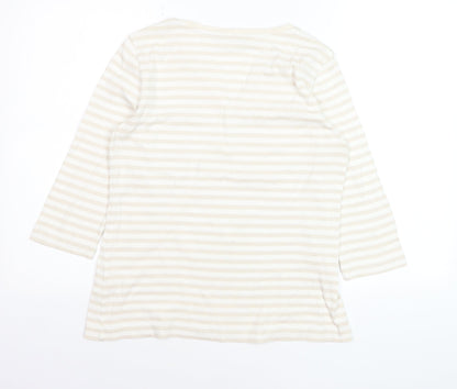 Brax Womens Beige Striped Henley Jersey T-Shirt Size 12